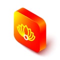 Isometric line Lotus flower icon isolated on white background. Orange square button. Vector Illustration Royalty Free Stock Photo