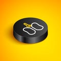 Isometric line Lungs icon isolated on yellow background. Black circle button. Vector