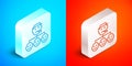 Isometric line Mafia icon isolated on blue and red background. Boss and gangsters. Silver square button. Vector