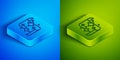 Isometric line Magic scroll icon isolated on blue and green background. Decree, paper, parchment, scroll icon. Square Royalty Free Stock Photo