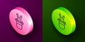 Isometric line Magician hat and rabbit icon isolated on purple and green background. Magic trick. Mystery entertainment