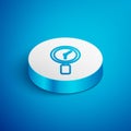 Isometric line Magnifying glass with clock icon isolated on blue background. White circle button. Vector Royalty Free Stock Photo