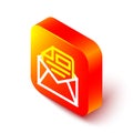 Isometric line Mail and e-mail icon isolated on white background. Envelope symbol e-mail. Email message sign. Orange Royalty Free Stock Photo