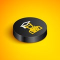 Isometric line Male graduate student profile with gown and graduation cap icon isolated on yellow background. Black Royalty Free Stock Photo