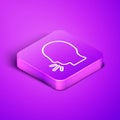 Isometric line Man coughing icon isolated on purple background. Viral infection, influenza, flu, cold symptom