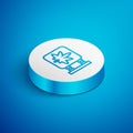 Isometric line Marijuana and cannabis store icon isolated on blue background. Equipment and accessories for smoking