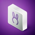 Isometric line Mask with long bunny ears icon isolated on purple background. Fetish accessory. Sex toy for adult. Silver