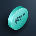 Isometric line Mauser gun icon isolated on black background. Mauser C96 is a semi-automatic pistol. Turquoise circle Royalty Free Stock Photo