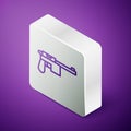 Isometric line Mauser gun icon isolated on purple background. Mauser C96 is a semi-automatic pistol. Silver square Royalty Free Stock Photo