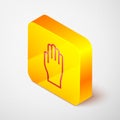 Isometric line Medical rubber gloves icon isolated on grey background. Protective rubber gloves. Yellow square button