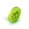 Isometric line Medical rubber gloves icon isolated on white background. Protective rubber gloves. Green circle button