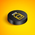 Isometric line Medicine bottle icon isolated on yellow background. Bottle pill sign. Pharmacy design. Black circle Royalty Free Stock Photo