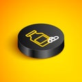 Isometric line Medicine bottle and pills icon isolated on yellow background. Bottle pill sign. Pharmacy design. Black Royalty Free Stock Photo