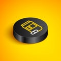 Isometric line Medicine bottle and pills icon isolated on yellow background. Bottle pill sign. Pharmacy design. Black Royalty Free Stock Photo