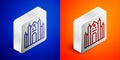 Isometric line Milan Cathedral or Duomo di Milano icon isolated on blue and orange background. Famous landmark of Milan Royalty Free Stock Photo