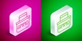 Isometric line Military ammunition box with some ammo bullets icon isolated on pink and green background. Silver square Royalty Free Stock Photo