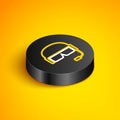 Isometric line Military helmet icon isolated on yellow background. Army hat symbol of defense and protect. Protective