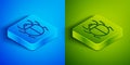 Isometric line Mite icon isolated on blue and green background. Square button. Vector