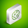 Isometric line Moon icon isolated on green background. Silver square button. Vector Illustration Royalty Free Stock Photo