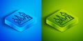 Isometric line Moscow symbol - Saint Basil`s Cathedral, Russia icon isolated on blue and green background. Square button