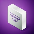 Isometric line Motion sensor icon isolated on purple background. Silver square button. Vector Illustration Royalty Free Stock Photo