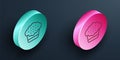 Isometric line Muffin icon isolated on black background. Turquoise and pink circle button. Vector Royalty Free Stock Photo