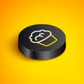 Isometric line Muffin icon isolated on yellow background. Black circle button. Vector