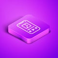 Isometric line Music player icon isolated on purple background. Portable music device. Purple square button. Vector