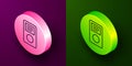 Isometric line Music player icon isolated on purple and green background. Portable music device. Circle button. Vector