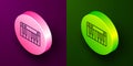 Isometric line Music synthesizer icon isolated on purple and green background. Electronic piano. Circle button. Vector