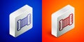 Isometric line Musical instrument accordion icon isolated on blue and orange background. Classical bayan, harmonic