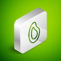 Isometric line Mussel icon isolated on green background. Fresh delicious seafood. Silver square button. Vector.