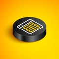 Isometric line MySQL code icon isolated on yellow background. HTML Code symbol for your web site design. Black circle