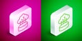 Isometric line Network cloud connection icon isolated on pink and green background. Social technology. Cloud computing Royalty Free Stock Photo