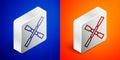 Isometric line Oars or paddles boat icon isolated on blue and orange background. Silver square button. Vector Royalty Free Stock Photo