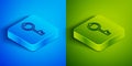 Isometric line Old key icon isolated on blue and green background. Square button. Vector Royalty Free Stock Photo