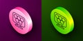 Isometric line Olympic rings icon isolated on purple and green background. Circle button. Vector