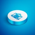 Isometric line Online real estate house on laptop icon isolated on blue background. Home loan concept, rent, buy, buying Royalty Free Stock Photo