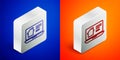 Isometric line Online real estate house on laptop icon isolated on blue and orange background. Home loan concept, rent Royalty Free Stock Photo