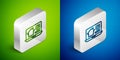 Isometric line Online real estate house on laptop icon isolated on green and blue background. Home loan concept, rent Royalty Free Stock Photo