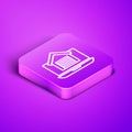 Isometric line Online real estate house on laptop icon isolated on purple background. Home loan concept, rent, buy Royalty Free Stock Photo