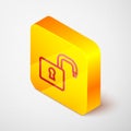 Isometric line Open padlock icon isolated on grey background. Opened lock sign. Cyber security concept. Digital data Royalty Free Stock Photo