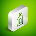 Isometric line Orujo icon isolated on green background. Silver square button. Vector