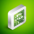 Isometric line Oscilloscope measurement signal wave icon isolated on green background. Silver square button. Vector