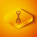 Isometric line Paddle icon isolated on orange background. Paddle boat oars. Yellow square button. Vector Illustration