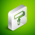 Isometric line Paint roller brush icon isolated on green background. Silver square button. Vector Royalty Free Stock Photo