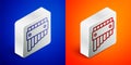 Isometric line Pan flute icon isolated on blue and orange background. Traditional peruvian musical instrument. Folk Royalty Free Stock Photo