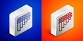 Isometric line Pan flute icon isolated on blue and orange background. Traditional peruvian musical instrument. Zampona Royalty Free Stock Photo