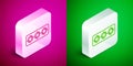 Isometric line Password protection and safety access icon isolated on pink and green background. Security, safety