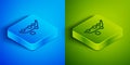 Isometric line Peas icon isolated on blue and green background. Square button. Vector